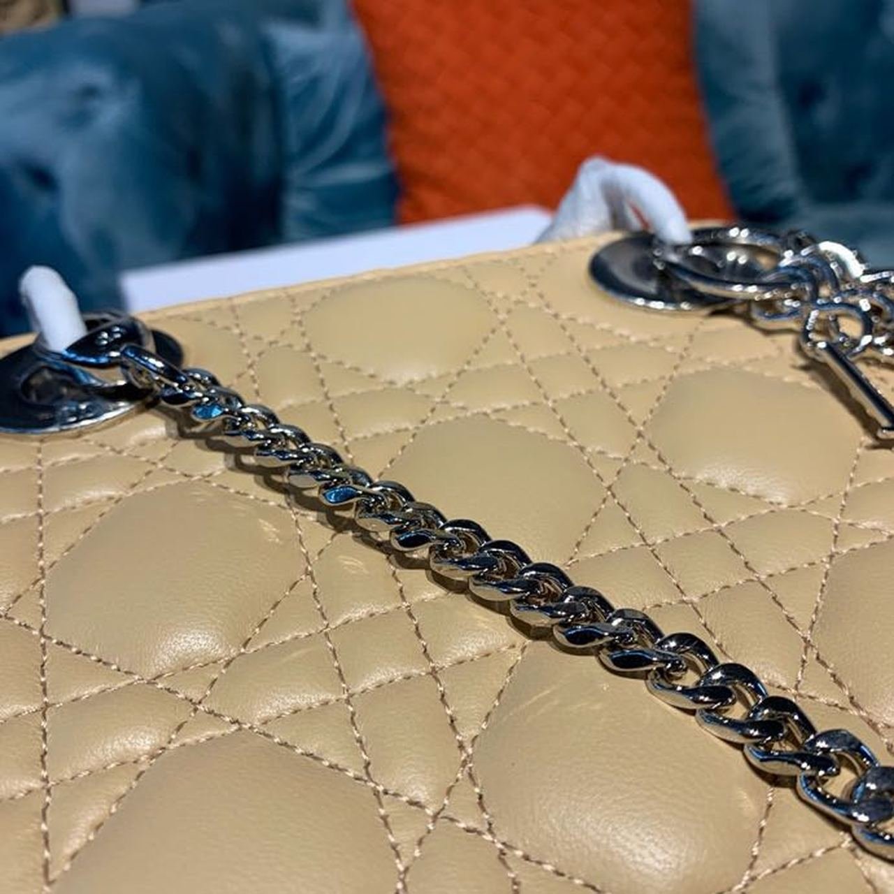 Christian Dior Mini Lady Dior Bag 18cm with Chain Silver Hardware Lambskin Leather Spring/Summer Collection, Beige