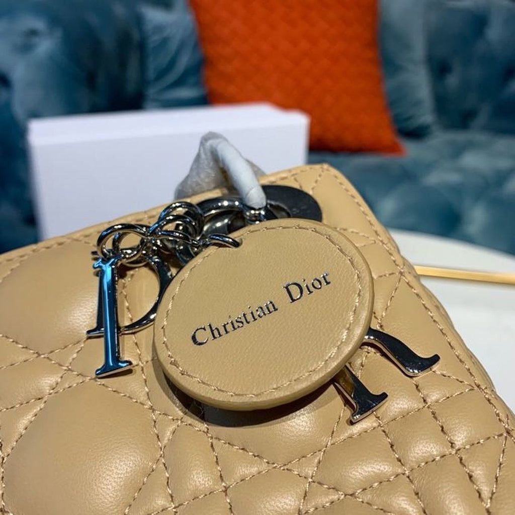 Christian Dior Mini Lady Dior Bag 18cm with Chain Silver Hardware Lambskin Leather Spring/Summer Collection, Beige