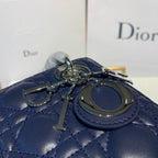 Christian Dior Mini Lady Dior Bag 18cm with Chain Silver Hardware Lambskin Leather Spring/Summer Collection, Navy Blue