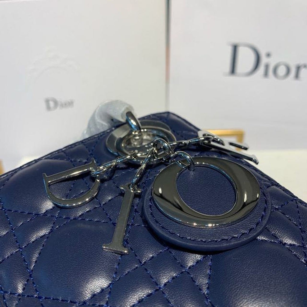 Christian Dior Mini Lady Dior Bag 18cm with Chain Silver Hardware Lambskin Leather Spring/Summer Collection, Navy Blue