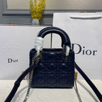Christian Dior Mini Lady Dior Bag 18cm with Chain Silver Hardware Lambskin Leather Spring/Summer Collection, Navy Blue
