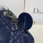 Christian Dior Mini Lady Dior Bag 18cm with Chain Silver Hardware Lambskin Leather Spring/Summer Collection, Navy Blue
