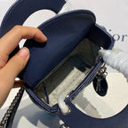 Christian Dior Mini Lady Dior Bag 18cm with Chain Silver Hardware Lambskin Leather Spring/Summer Collection, Navy Blue