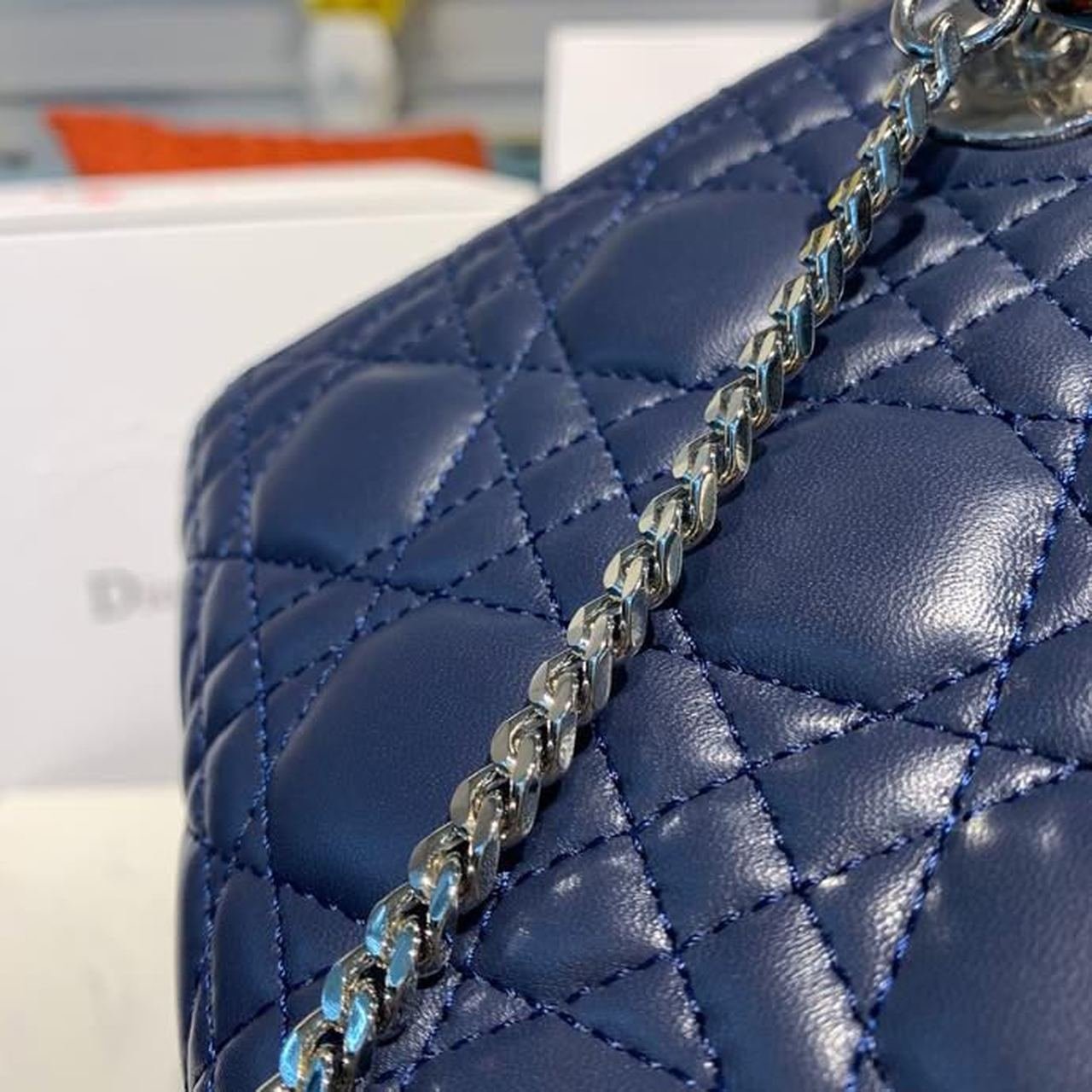 Christian Dior Mini Lady Dior Bag 18cm with Chain Silver Hardware Lambskin Leather Spring/Summer Collection, Navy Blue