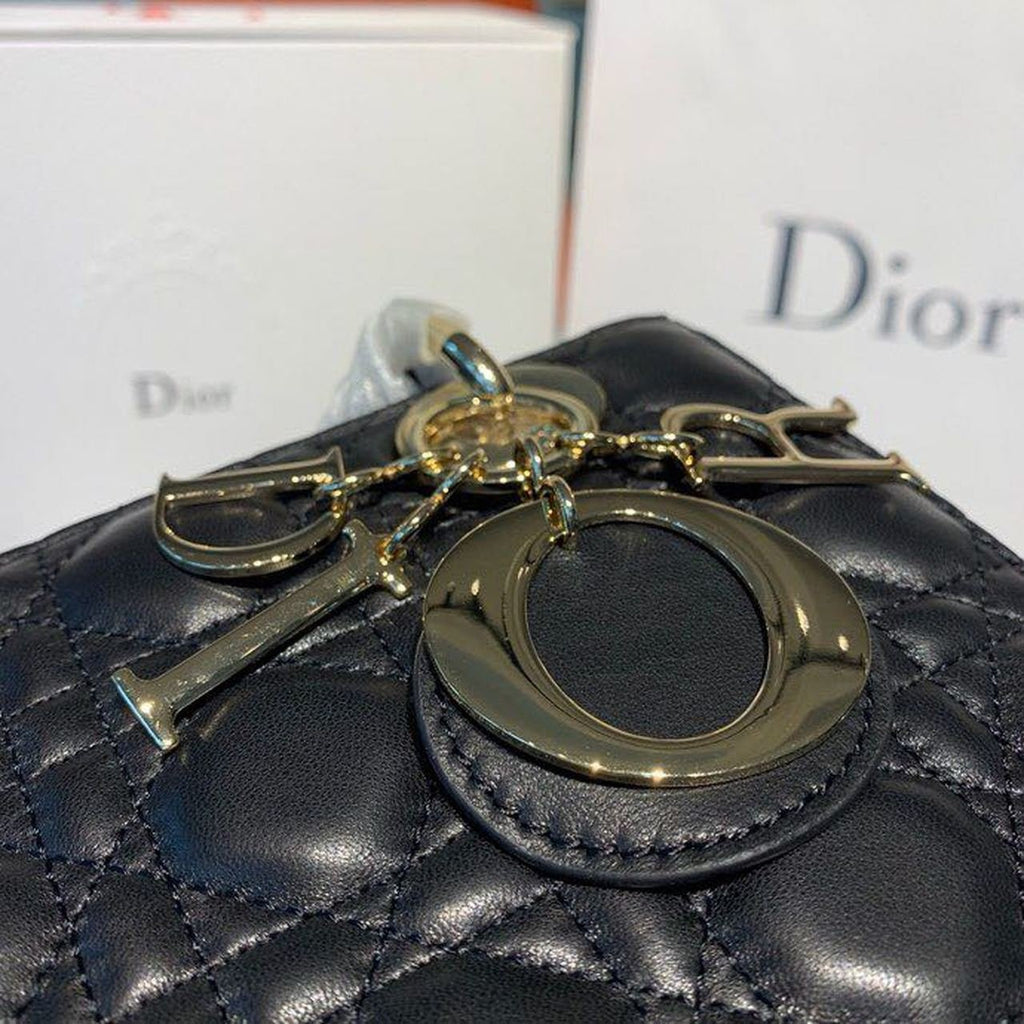 Christian Dior Lady Dior Bag 20cm Gold Hardware Lambskin Leather Spring/Summer Collection, Black