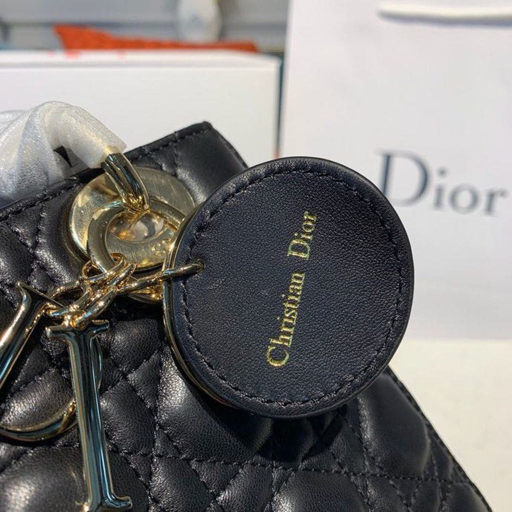 Christian Dior Lady Dior Bag 20cm Gold Hardware Lambskin Leather Spring/Summer Collection, Black