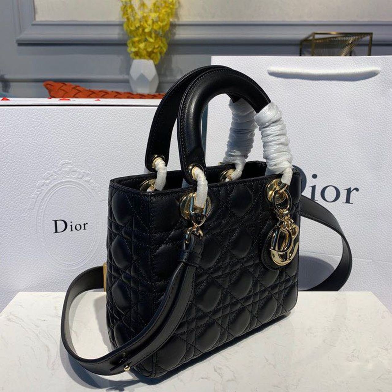 Christian Dior Lady Dior Bag 20cm Gold Hardware Lambskin Leather Spring/Summer Collection, Black