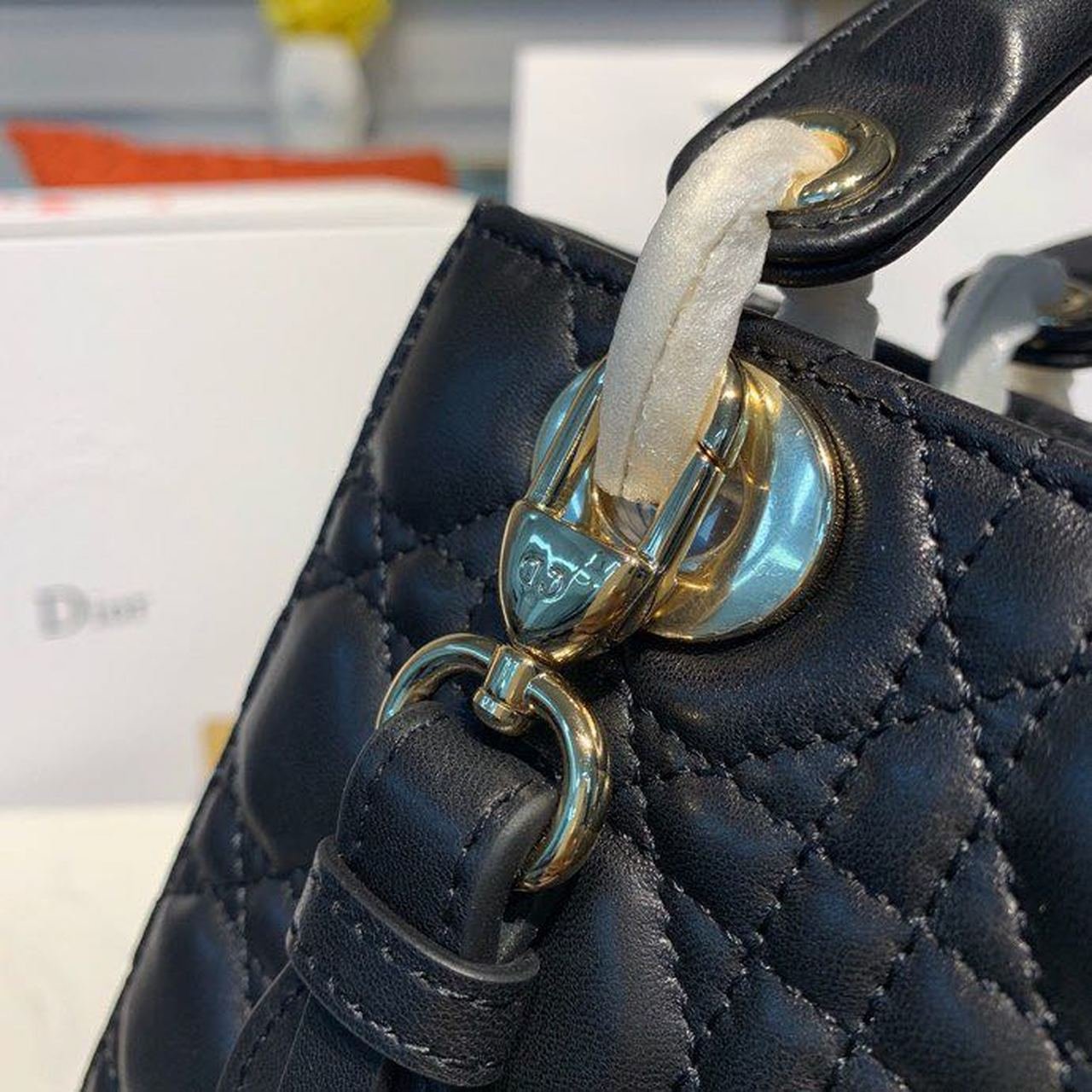 Christian Dior Lady Dior Bag 20cm Gold Hardware Lambskin Leather Spring/Summer Collection, Black