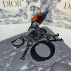 Christian Dior Mini Lady Dior Bag 18cm with Chain and Embellished Bag Strap Silver Hardware Lambskin Leather Spring/Summer Collection, Pearl Grey
