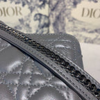 Christian Dior Mini Lady Dior Bag 18cm with Chain and Embellished Bag Strap Silver Hardware Lambskin Leather Spring/Summer Collection, Pearl Grey