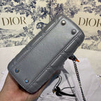 Christian Dior Mini Lady Dior Bag 18cm with Chain and Embellished Bag Strap Silver Hardware Lambskin Leather Spring/Summer Collection, Pearl Grey
