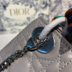 Christian Dior Mini Lady Dior Bag 18cm with Chain and Embellished Bag Strap Silver Hardware Lambskin Leather Spring/Summer Collection, Grey