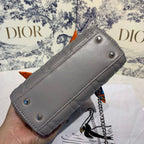 Christian Dior Mini Lady Dior Bag 18cm with Chain and Embellished Bag Strap Silver Hardware Lambskin Leather Spring/Summer Collection, Grey