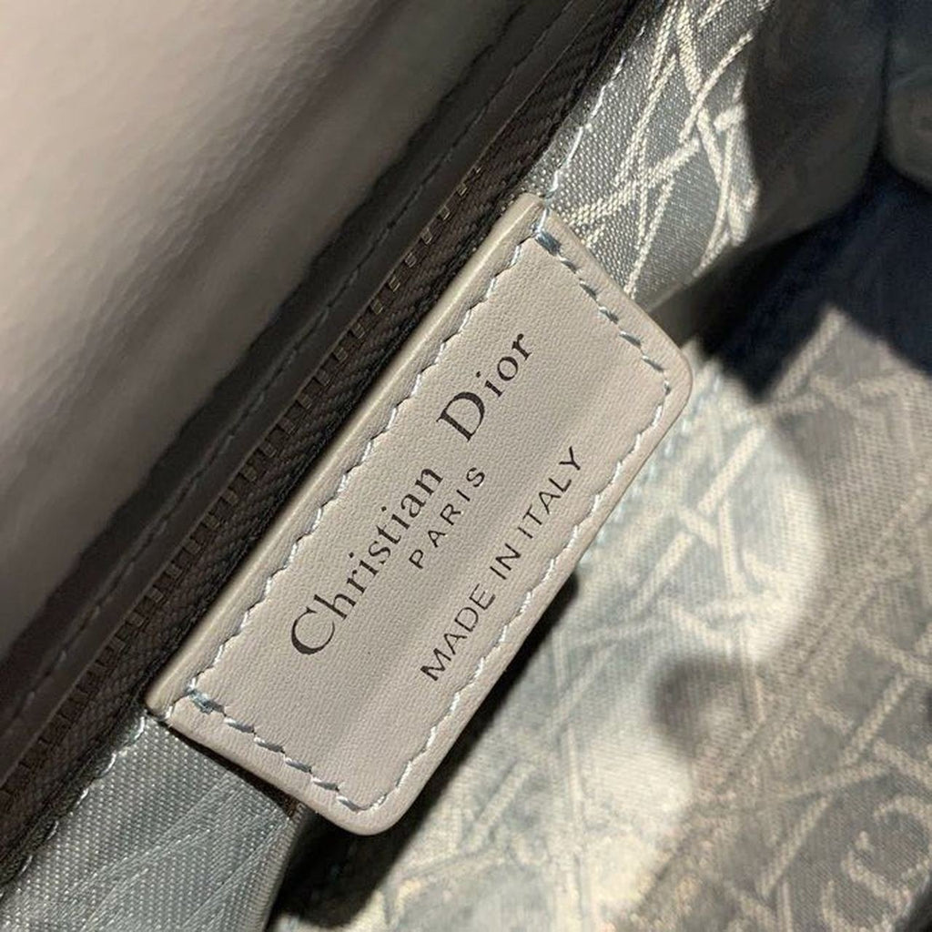 Christian Dior Mini Lady Dior Bag 18cm with Chain and Embellished Bag Strap Silver Hardware Lambskin Leather Spring/Summer Collection, Grey