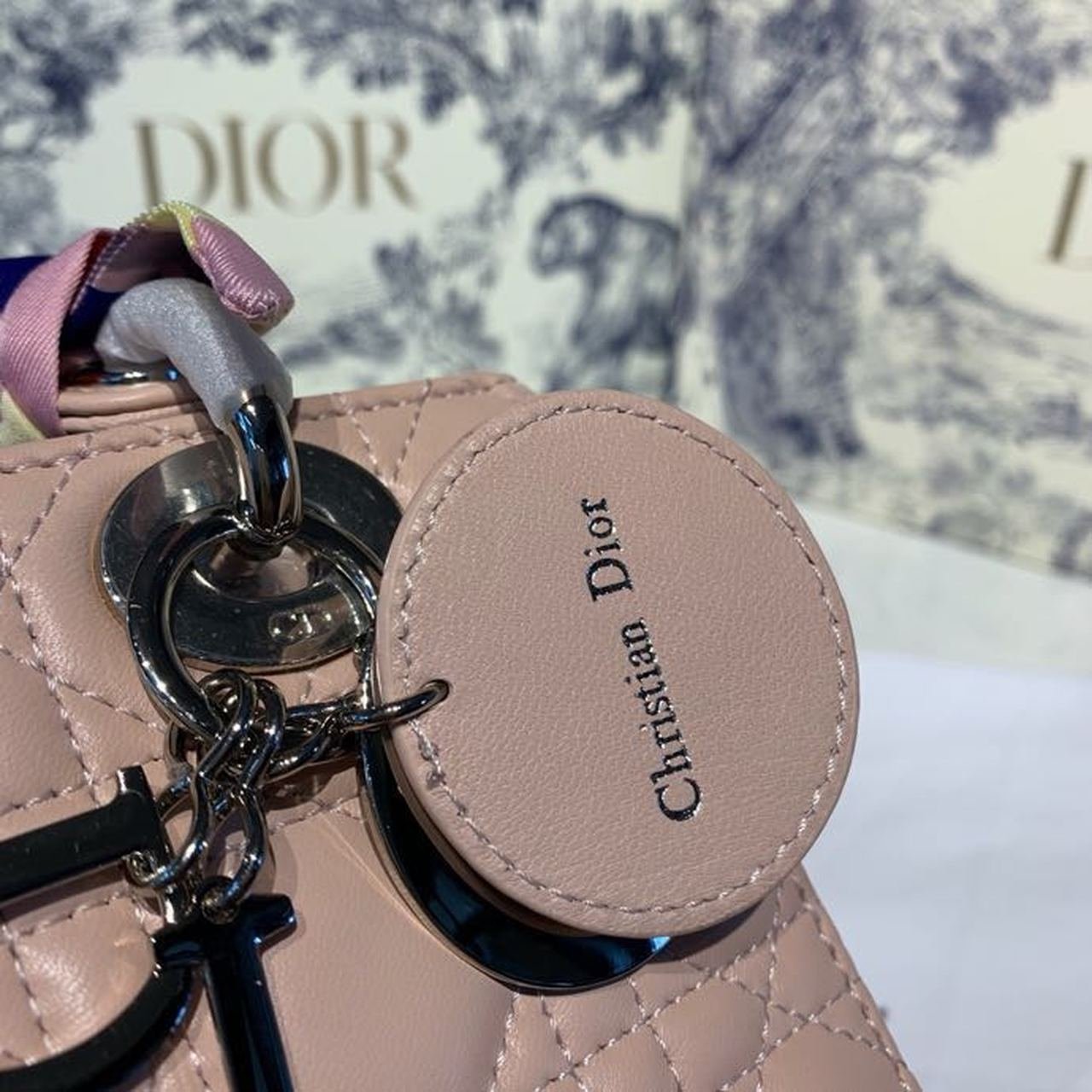 Christian Dior Lady Dior Bag 20cm Silver Hardware with Embellished Bag Strap Lambskin Leather Spring/Summer Collection