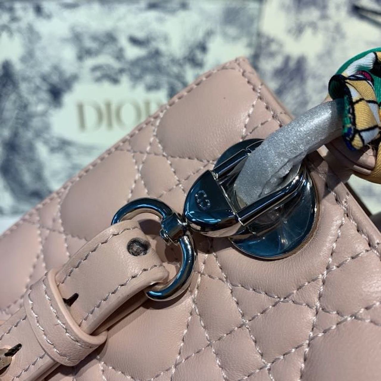 Christian Dior Lady Dior Bag 20cm Silver Hardware with Embellished Bag Strap Lambskin Leather Spring/Summer Collection