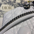 Christian Dior Mini Lady Dior Bag 18cm with Chain and Embellished Bag Strap Silver Hardware Lambskin Leather Spring/Summer Collection, White
