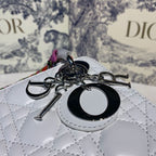 Christian Dior Mini Lady Dior Bag 18cm with Chain and Embellished Bag Strap Silver Hardware Lambskin Leather Spring/Summer Collection, White