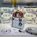 Christian Dior Mini Lady Dior Bag 18cm with Chain and Embellished Bag Strap Silver Hardware Lambskin Leather Spring/Summer Collection, White
