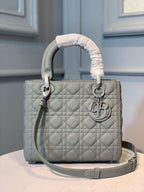 Christian Dior Lady Dior Bag 24cm Matte Hardware Lambskin Leather Spring/Summer Collection, Pewter Blue