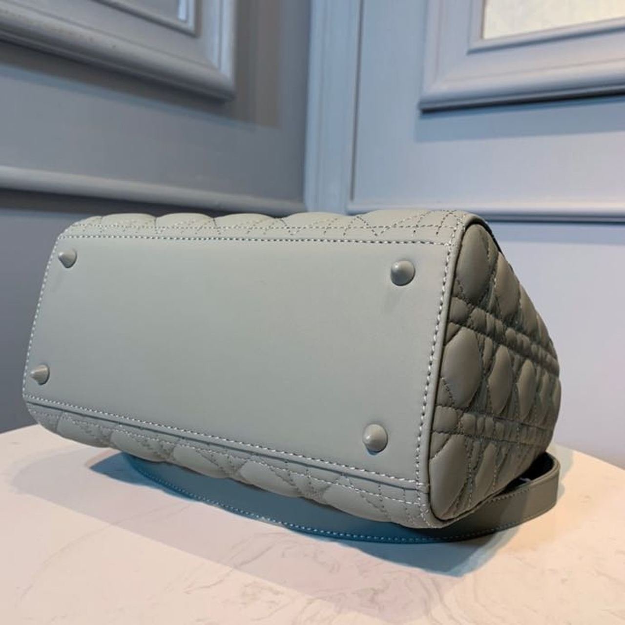 Christian Dior Lady Dior Bag 24cm Matte Hardware Lambskin Leather Spring/Summer Collection, Pewter Blue