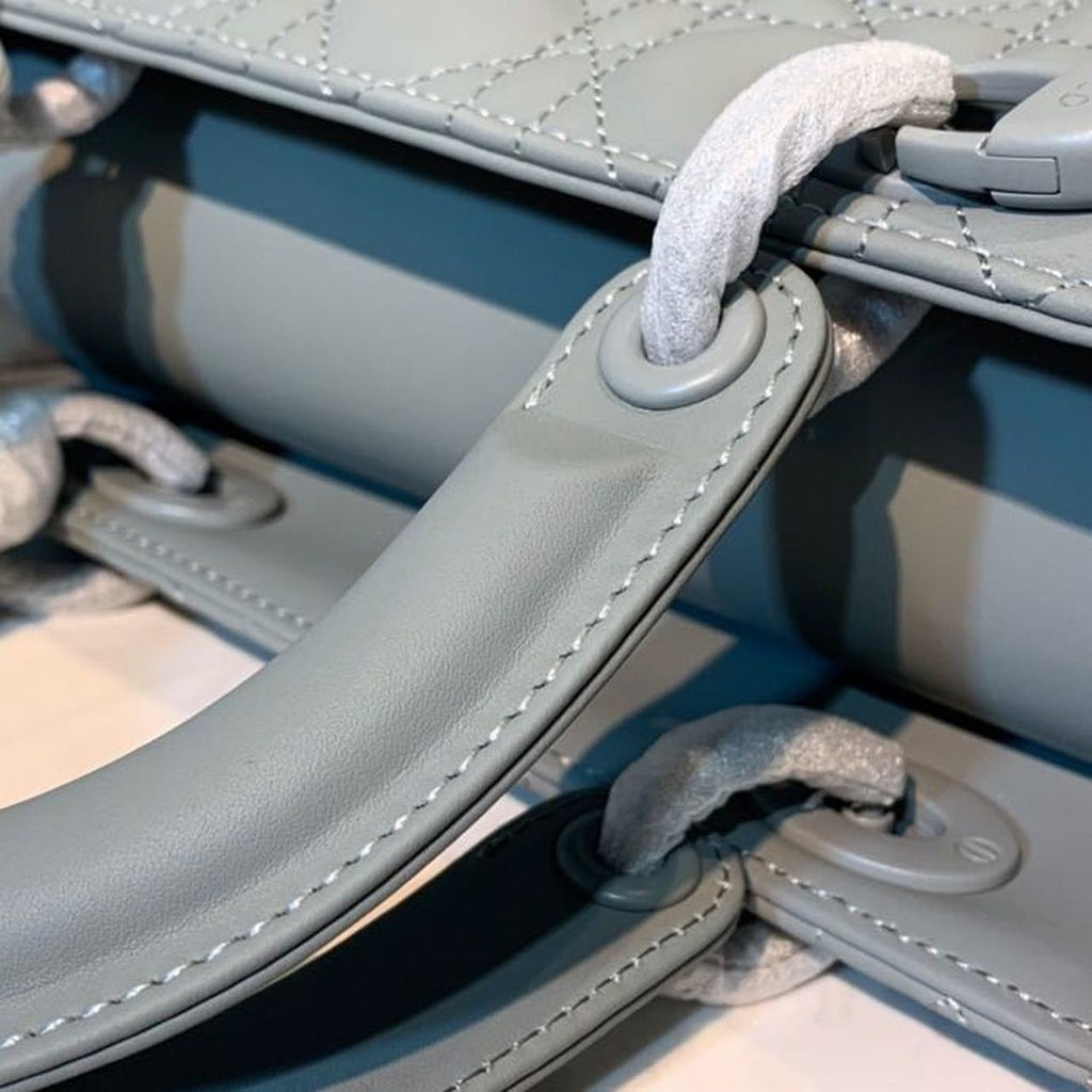 Christian Dior Lady Dior Bag 24cm Matte Hardware Lambskin Leather Spring/Summer Collection, Pewter Blue