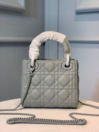 Christian Dior Mini Lady Dior Bag 18cm with Chain Matte Hardware Lambskin Leather Spring/Summer Collection, Pewter Blue