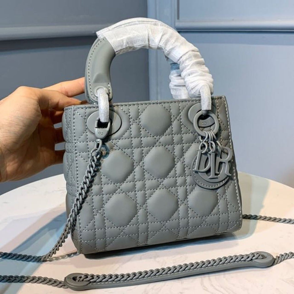 Christian Dior Mini Lady Dior Bag 18cm with Chain Matte Hardware Lambskin Leather Spring/Summer Collection, Pewter Blue