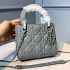Christian Dior Mini Lady Dior Bag 18cm with Chain Matte Hardware Lambskin Leather Spring/Summer Collection, Pewter Blue