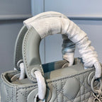 Christian Dior Mini Lady Dior Bag 18cm with Chain Matte Hardware Lambskin Leather Spring/Summer Collection, Pewter Blue
