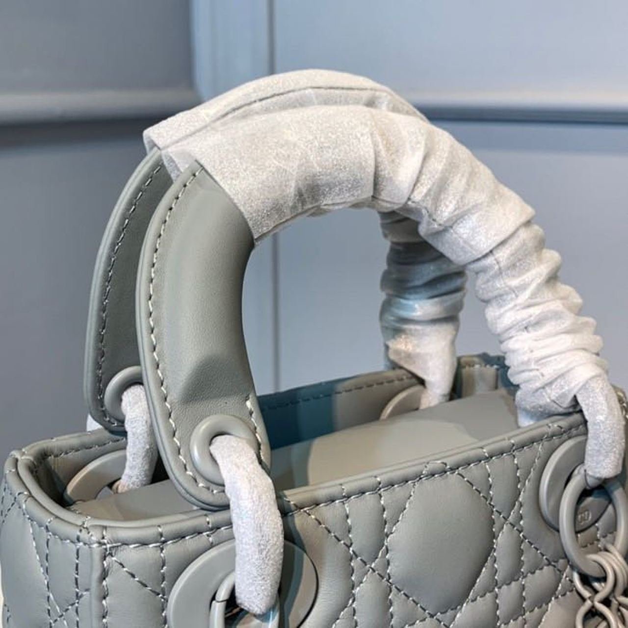 Christian Dior Mini Lady Dior Bag 18cm with Chain Matte Hardware Lambskin Leather Spring/Summer Collection, Pewter Blue