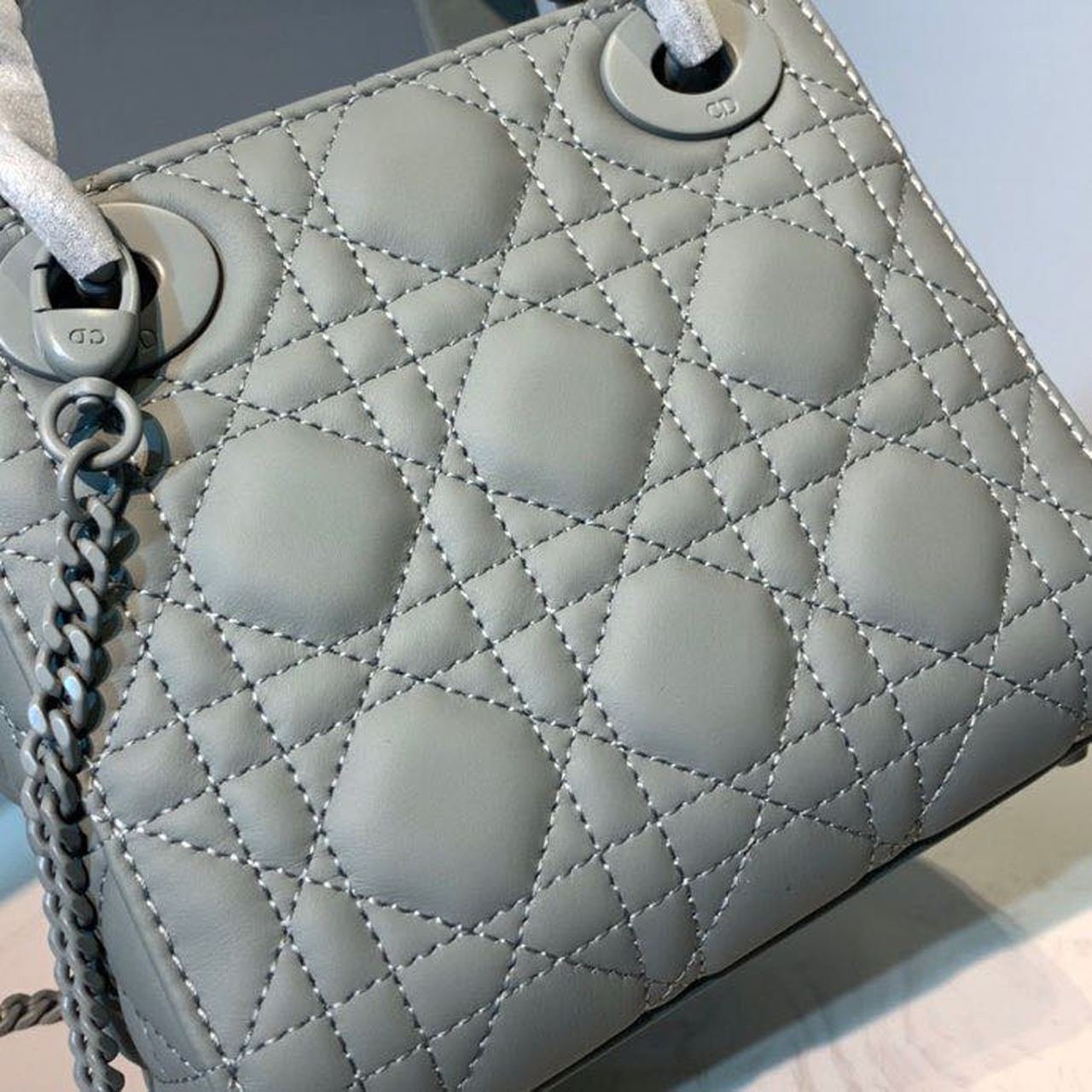 Christian Dior Mini Lady Dior Bag 18cm with Chain Matte Hardware Lambskin Leather Spring/Summer Collection, Pewter Blue