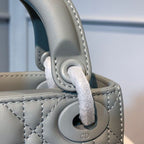 Christian Dior Mini Lady Dior Bag 18cm with Chain Matte Hardware Lambskin Leather Spring/Summer Collection, Pewter Blue