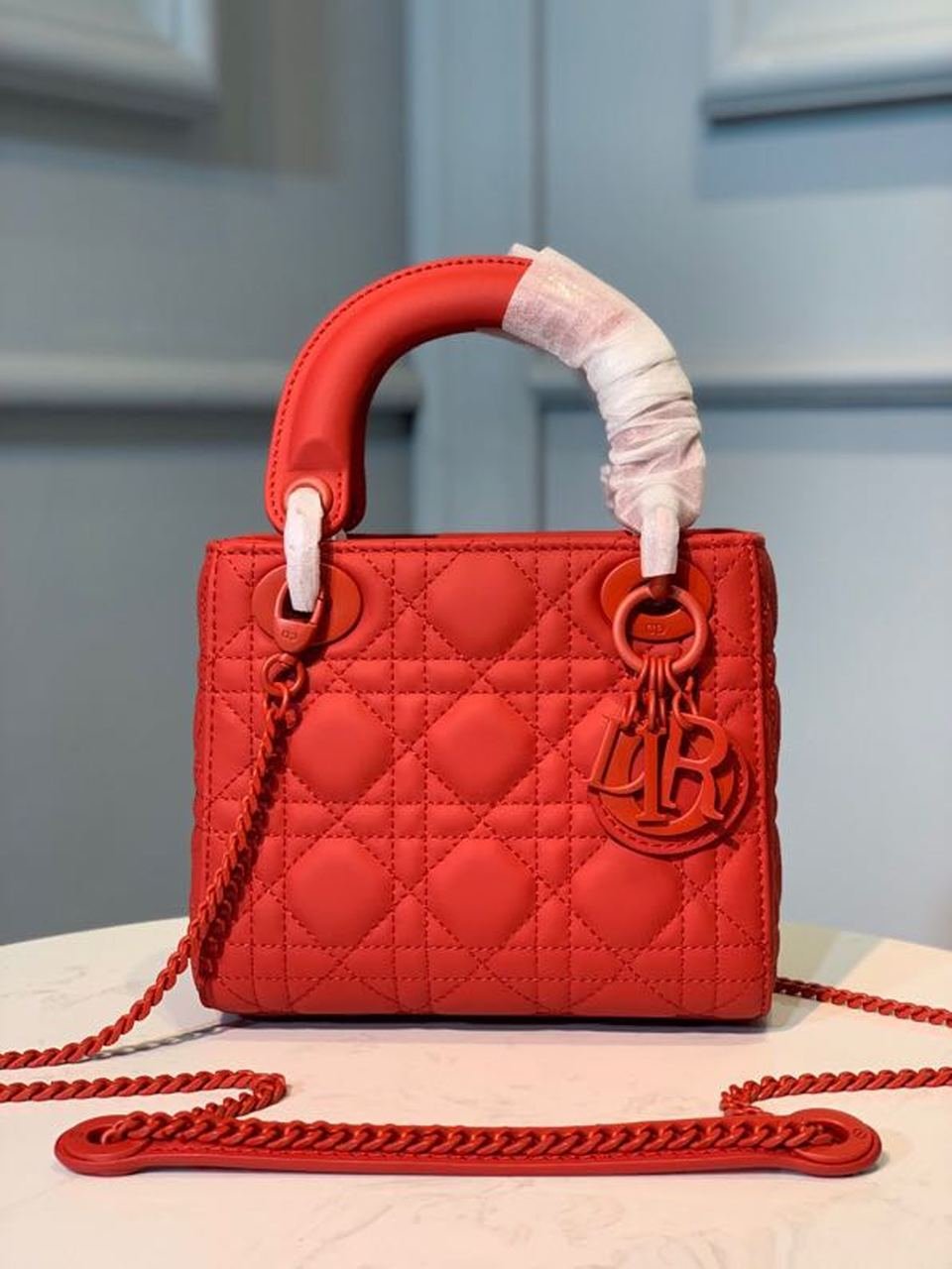 Christian Dior Mini Lady Dior Bag 18cm with Chain Matte Hardware Lambskin Leather Spring/Summer Collection, Red