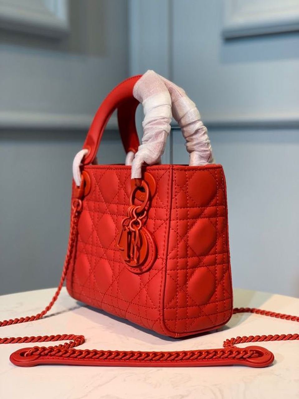 Christian Dior Mini Lady Dior Bag 18cm with Chain Matte Hardware Lambskin Leather Spring/Summer Collection, Red