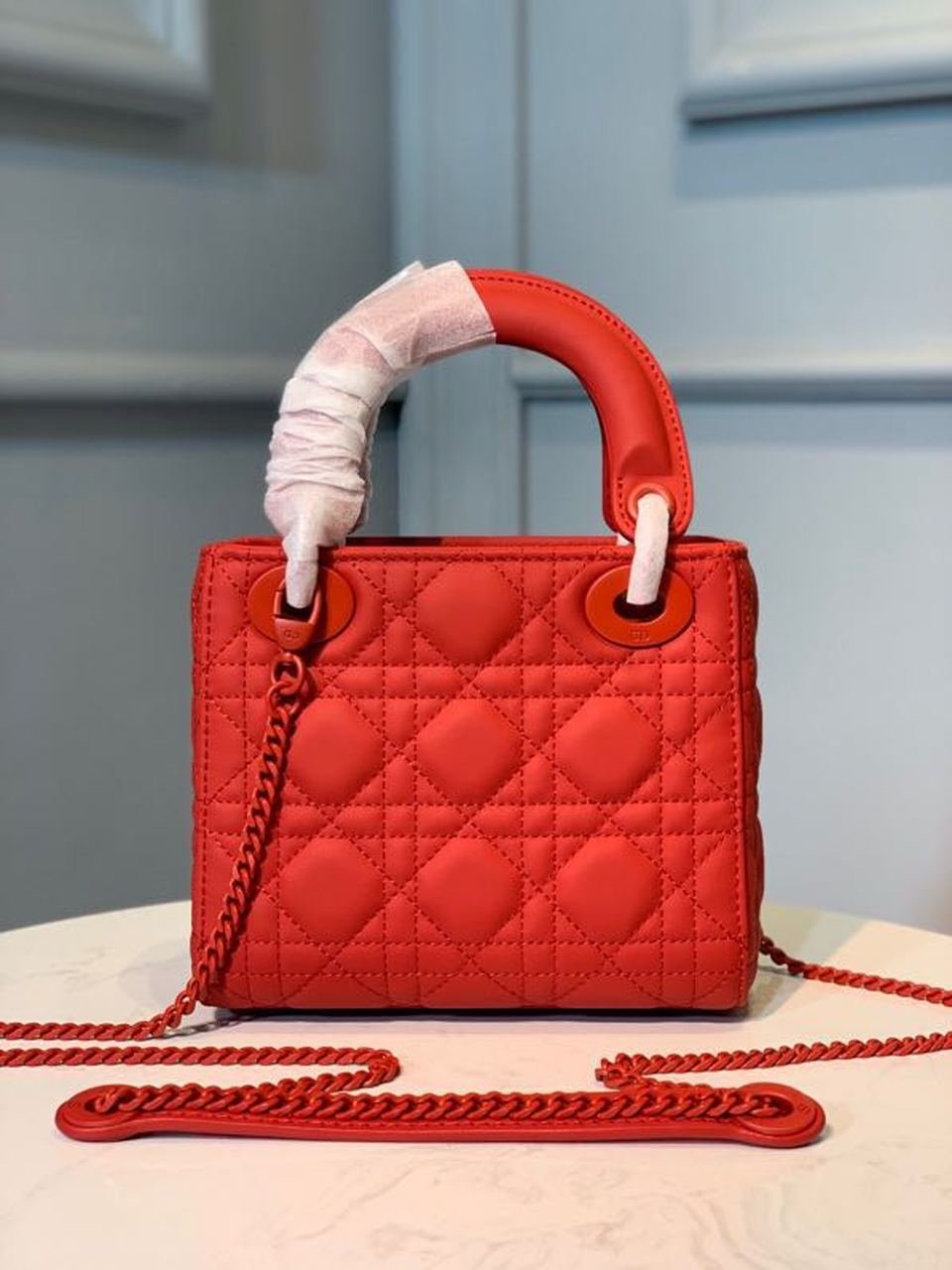 Christian Dior Mini Lady Dior Bag 18cm with Chain Matte Hardware Lambskin Leather Spring/Summer Collection, Red