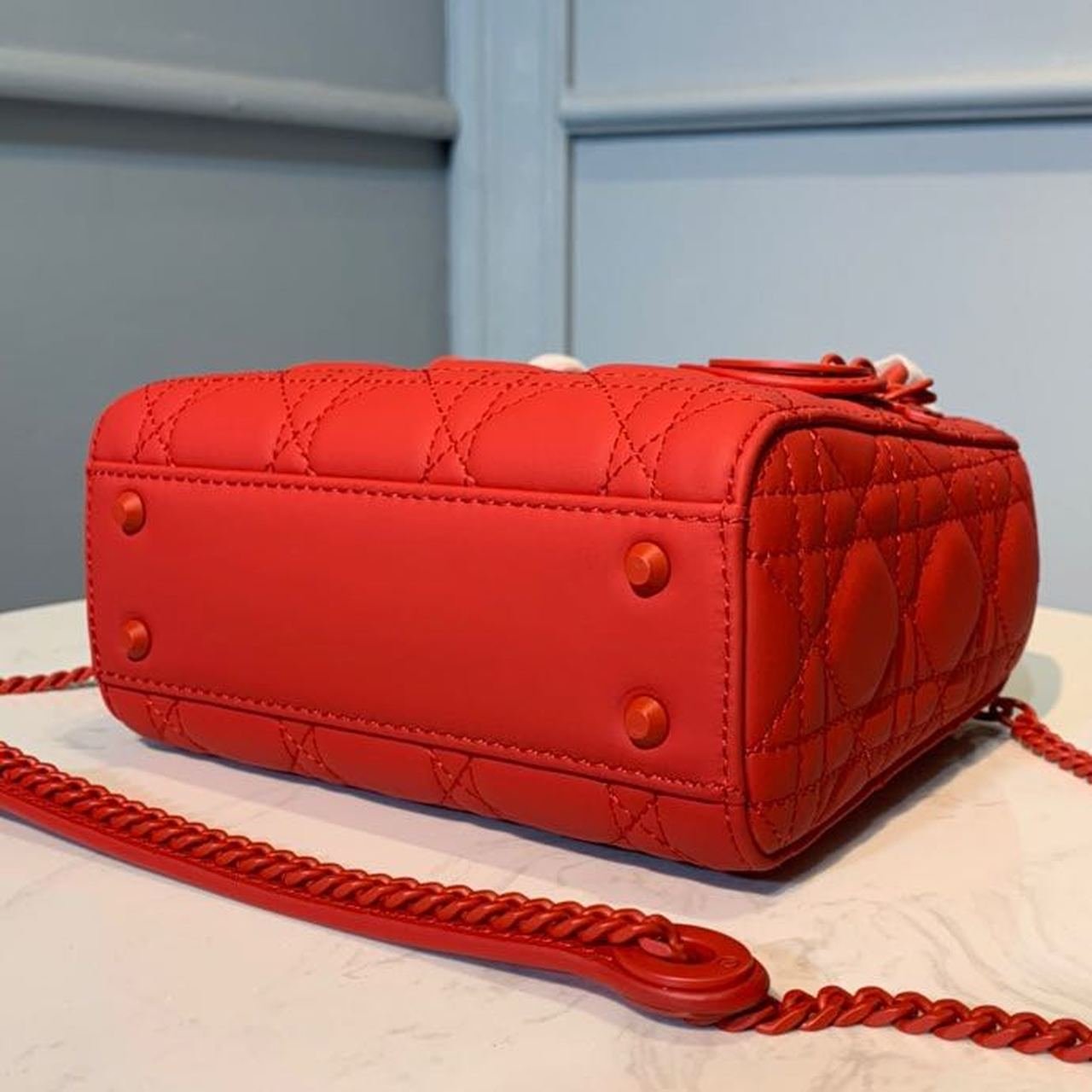 Christian Dior Mini Lady Dior Bag 18cm with Chain Matte Hardware Lambskin Leather Spring/Summer Collection, Red