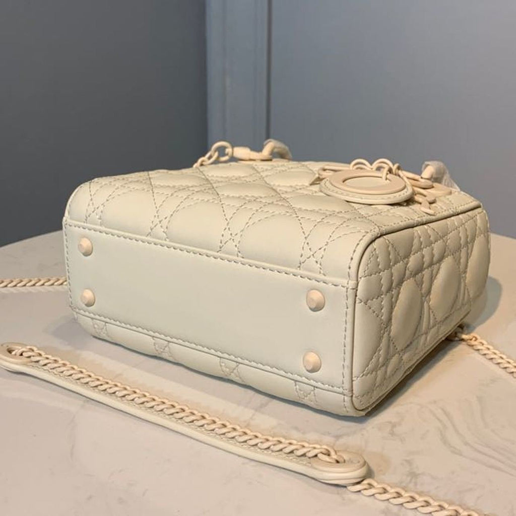 Christian Dior Mini Lady Dior Bag 18cm with Chain Matte Hardware Lambskin Leather Spring/Summer Collection, Ivory