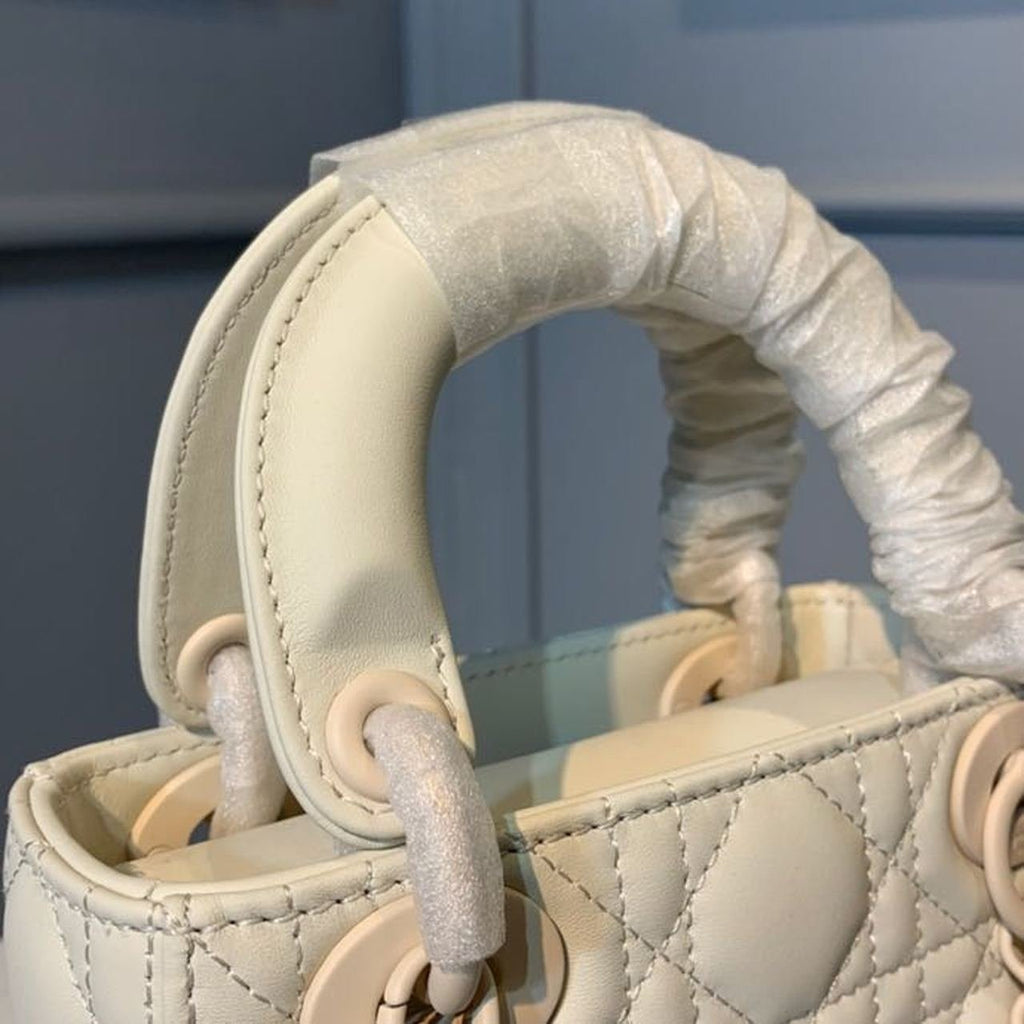 Christian Dior Mini Lady Dior Bag 18cm with Chain Matte Hardware Lambskin Leather Spring/Summer Collection, Ivory