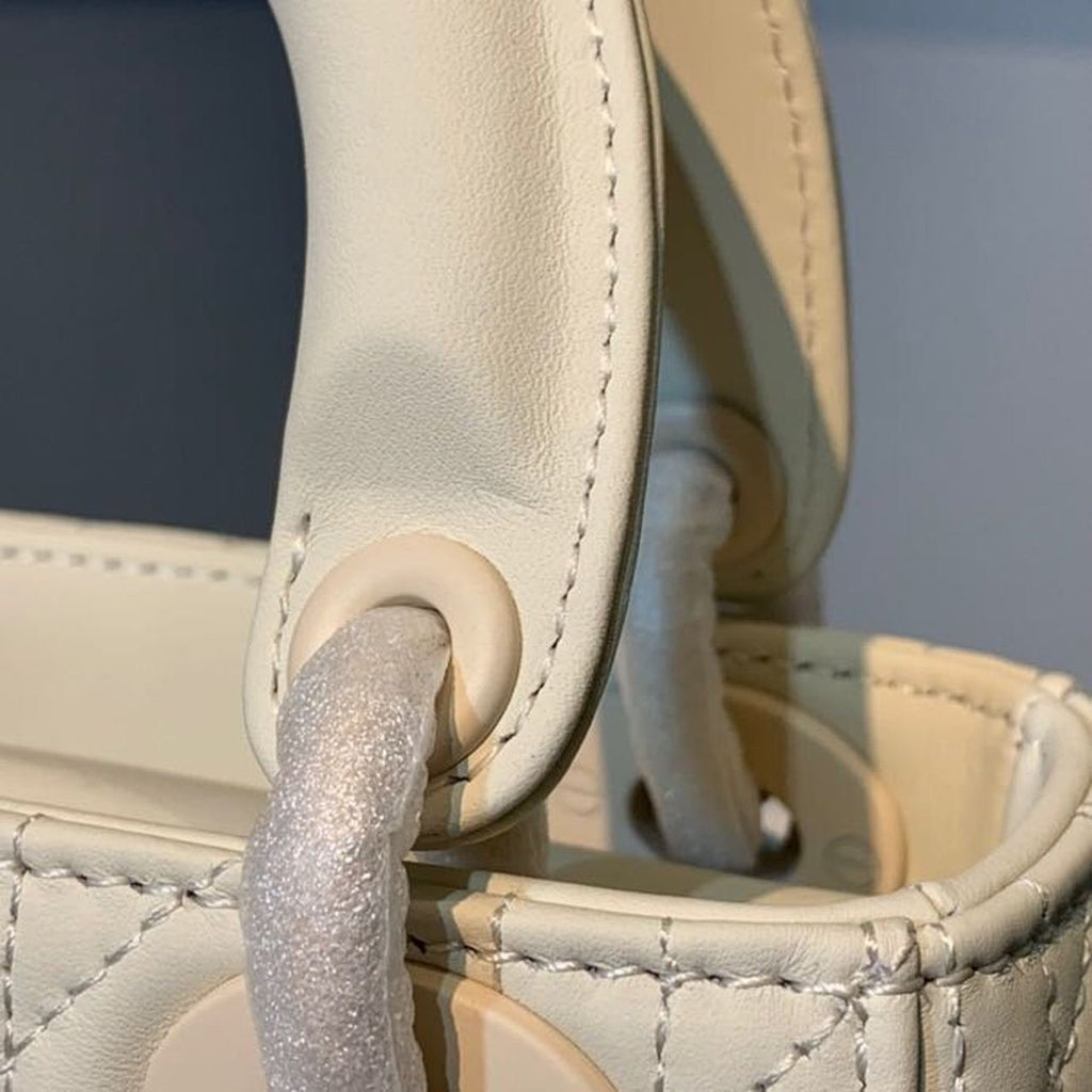 Christian Dior Mini Lady Dior Bag 18cm with Chain Matte Hardware Lambskin Leather Spring/Summer Collection, Ivory