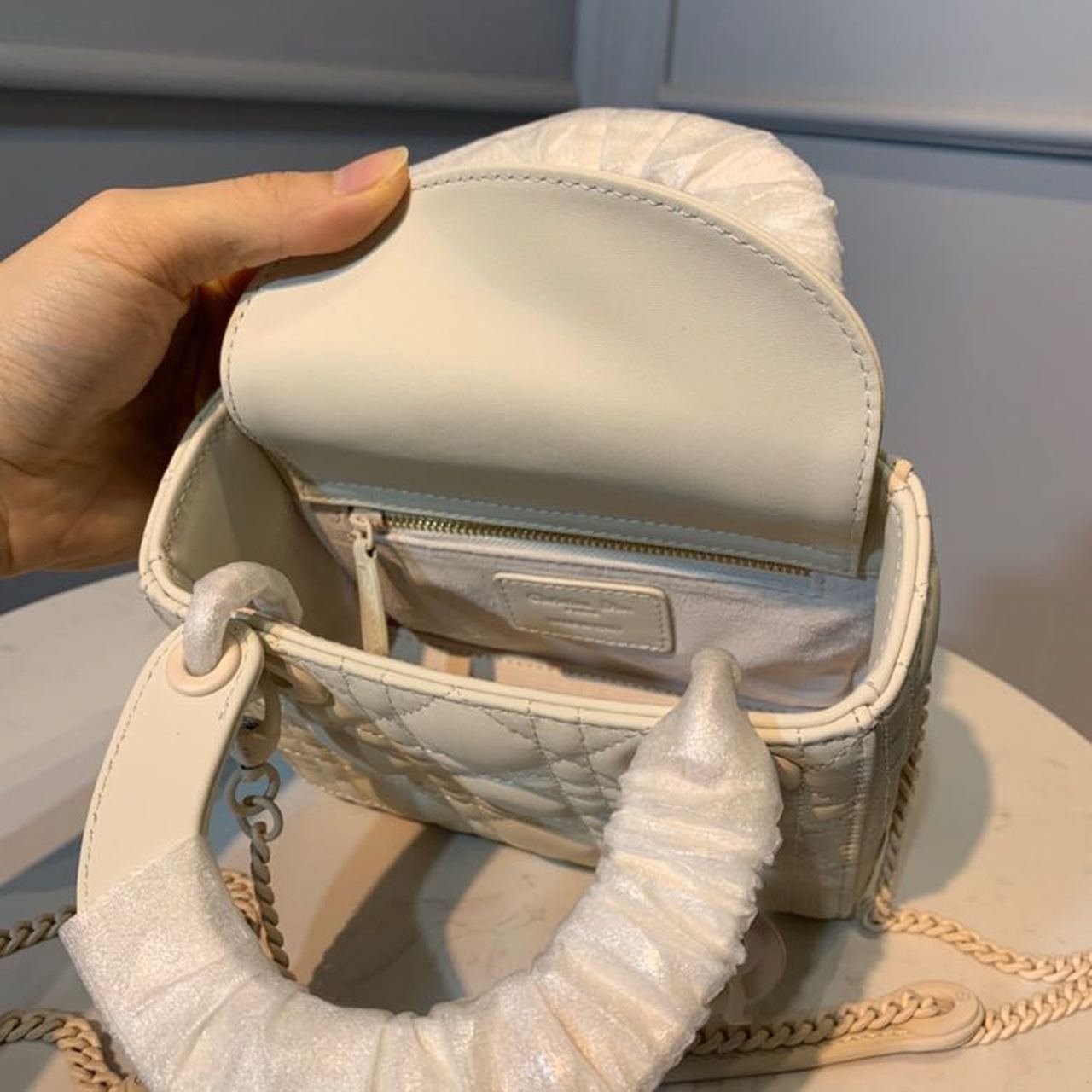 Christian Dior Mini Lady Dior Bag 18cm with Chain Matte Hardware Lambskin Leather Spring/Summer Collection, Ivory
