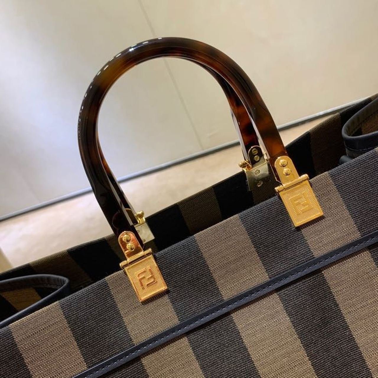 Fendi Sunshine Canvas Shopper Tote Bag 40cm Spring/Summer Collection, Brown