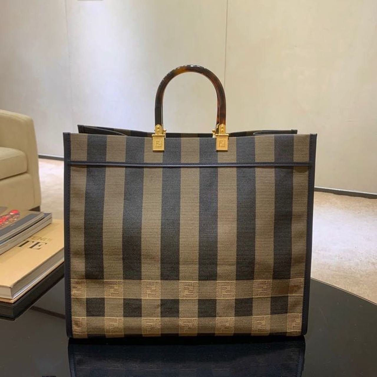 Fendi Sunshine Canvas Shopper Tote Bag 40cm Spring/Summer Collection, Brown