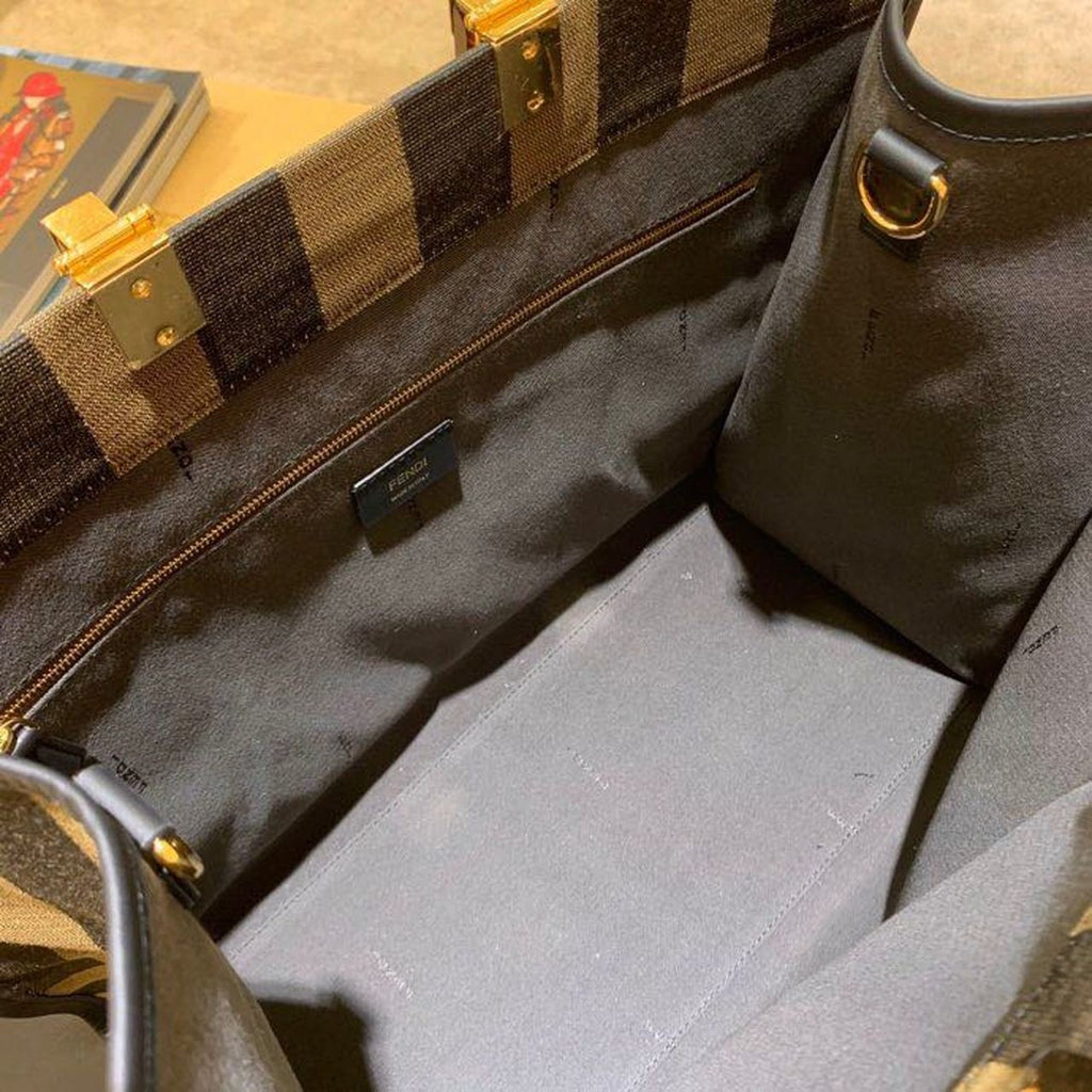 Fendi Sunshine Canvas Shopper Tote Bag 40cm Spring/Summer Collection, Brown