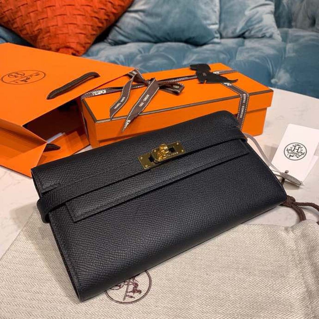 Hermes Kelly Wallet To Go Woc Black With Gold Toned Hardware Bag For Women 8.2in/21cm