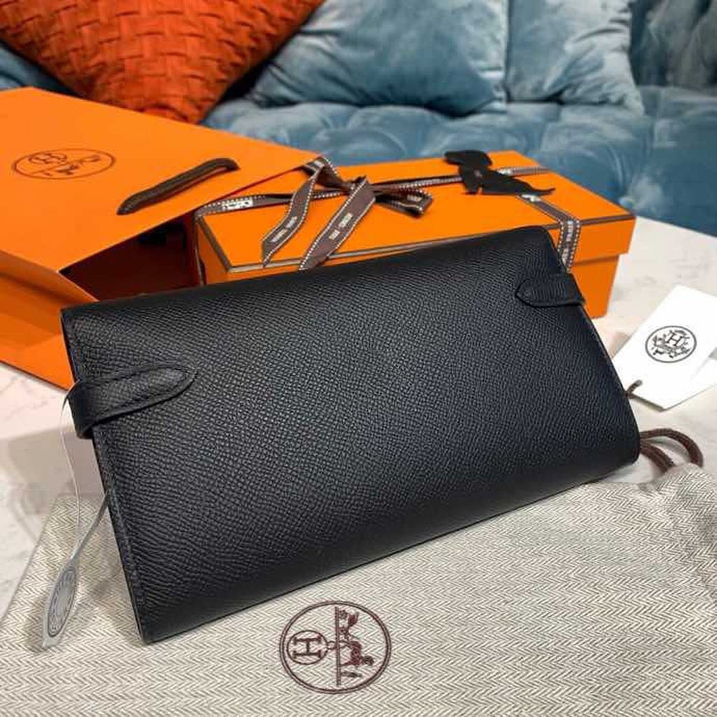 Hermes Kelly Wallet To Go Woc Black With Gold Toned Hardware Bag For Women 8.2in/21cm