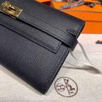 Hermes Kelly Wallet To Go Woc Black With Gold Toned Hardware Bag For Women 8.2in/21cm