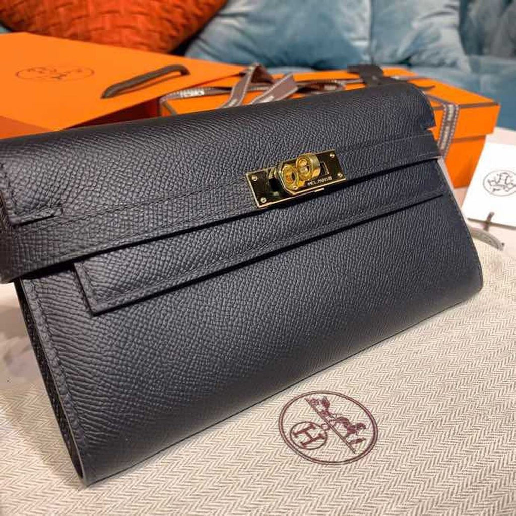 Hermes Kelly Wallet To Go Woc Black With Gold Toned Hardware Bag For Women 8.2in/21cm