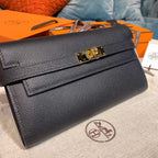 Hermes Kelly Wallet To Go Woc Black With Gold Toned Hardware Bag For Women 8.2in/21cm