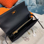 Hermes Kelly Wallet To Go Woc Black With Gold Toned Hardware Bag For Women 8.2in/21cm